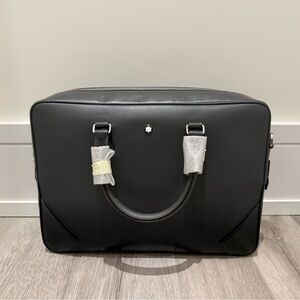 Montblanc Grey faded to Black Leather Top-Handle Briefcase